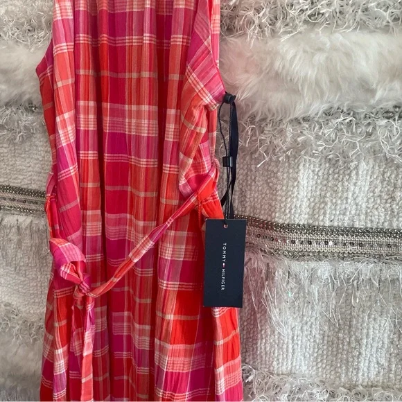 Tommy Hilfiger Pink / Orange Gingham Plaid Belted Dress - Picture 3 of 8